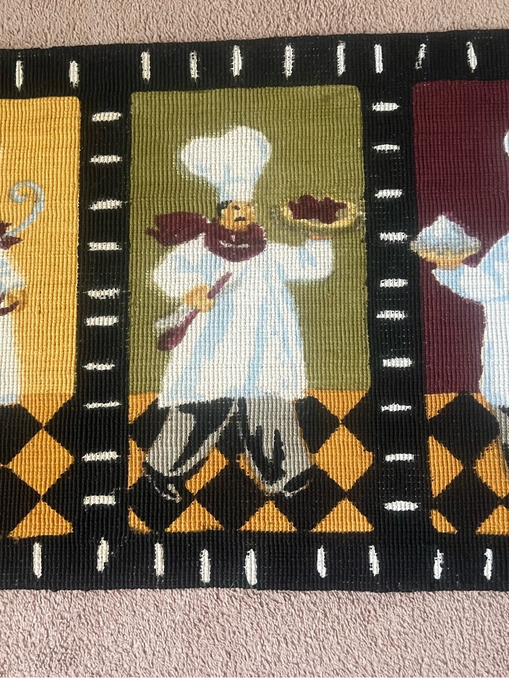 Chef Pattern Kitchen Wall Runner in Green, Gold, Black